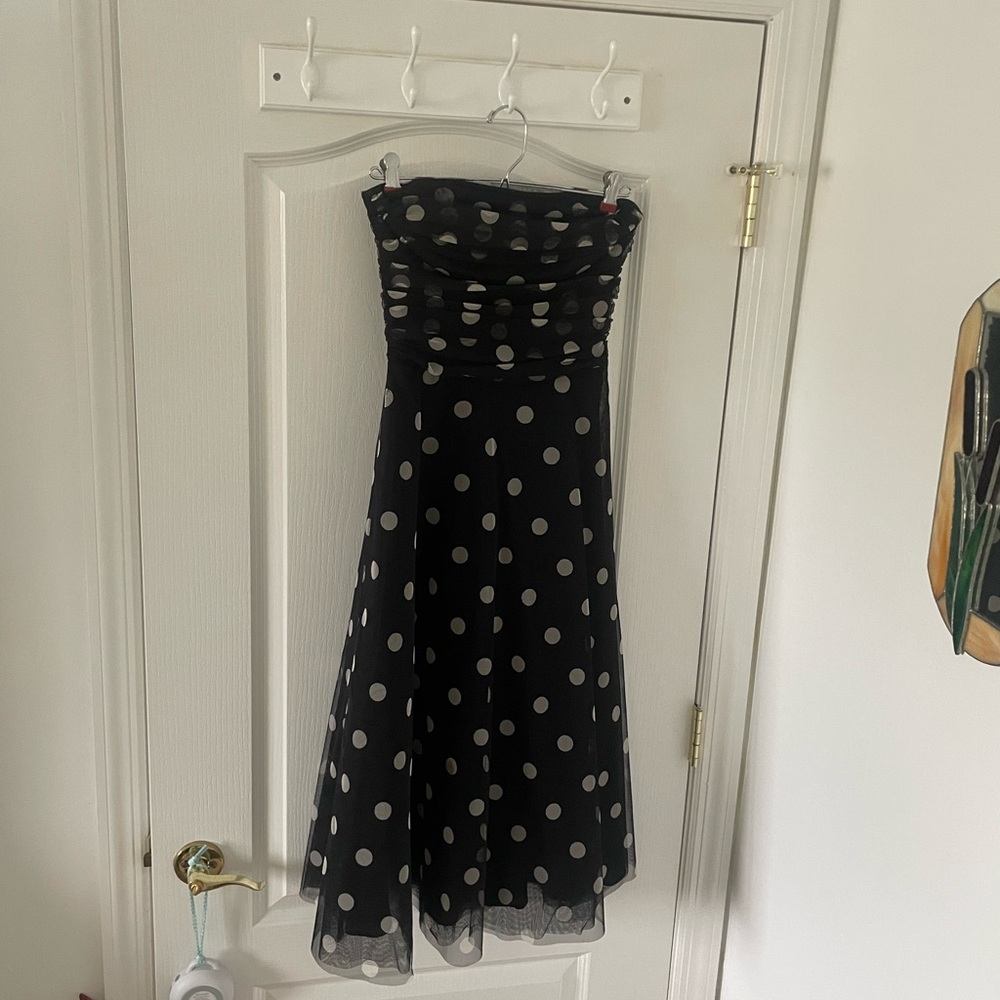 BCBG Black and White Strapless A-line Dress